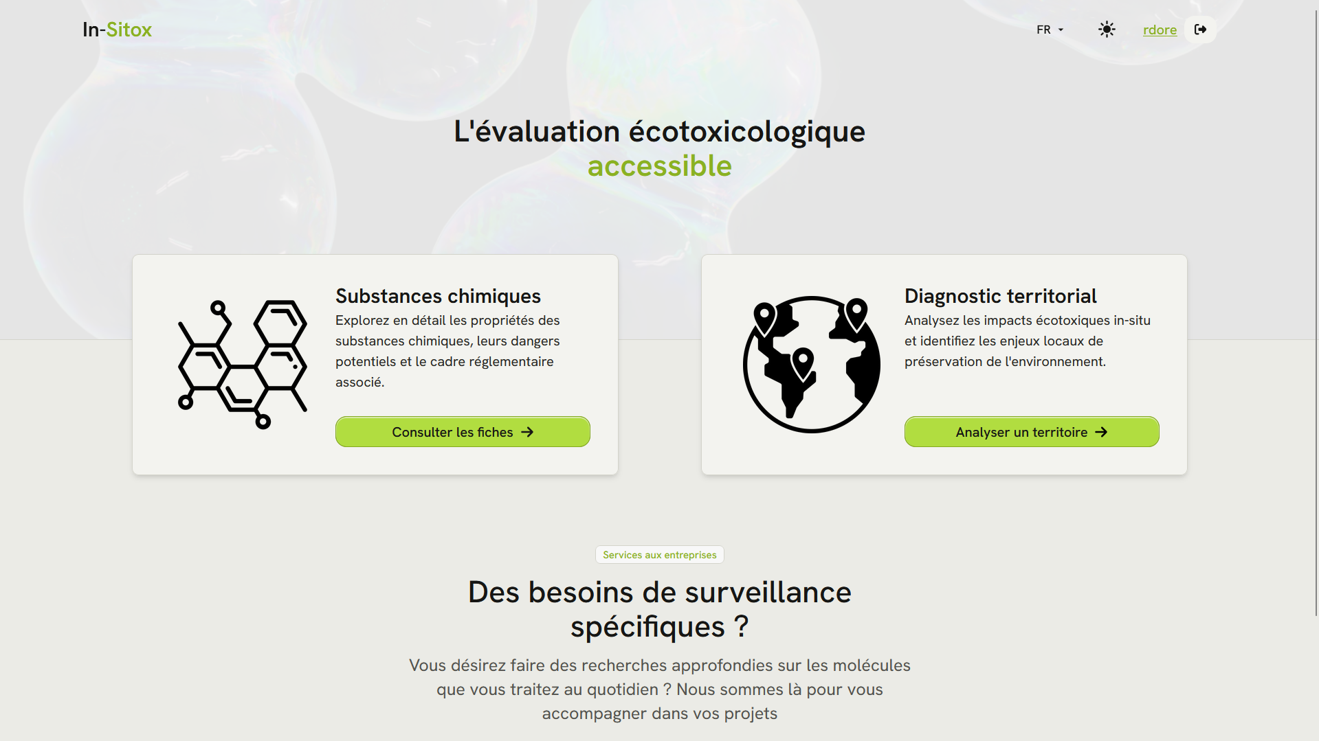 Capture d'écran de la page d'accueil